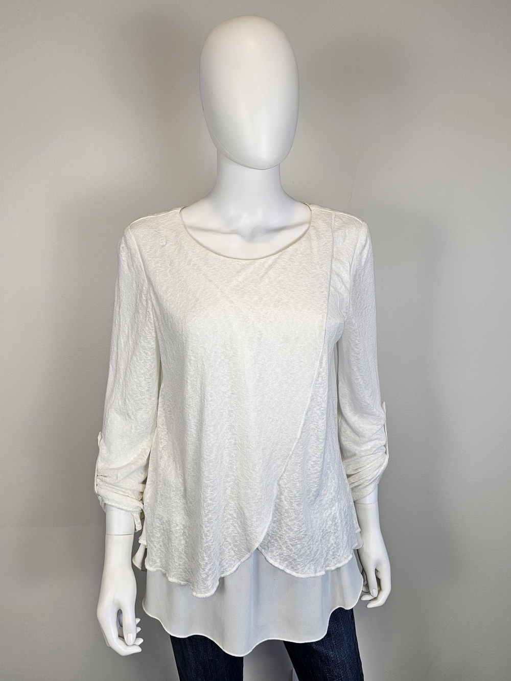 Joseph Ribkoff Ivory Cross Layered Scoop Neck Long-Sleeve Tunic Sz M